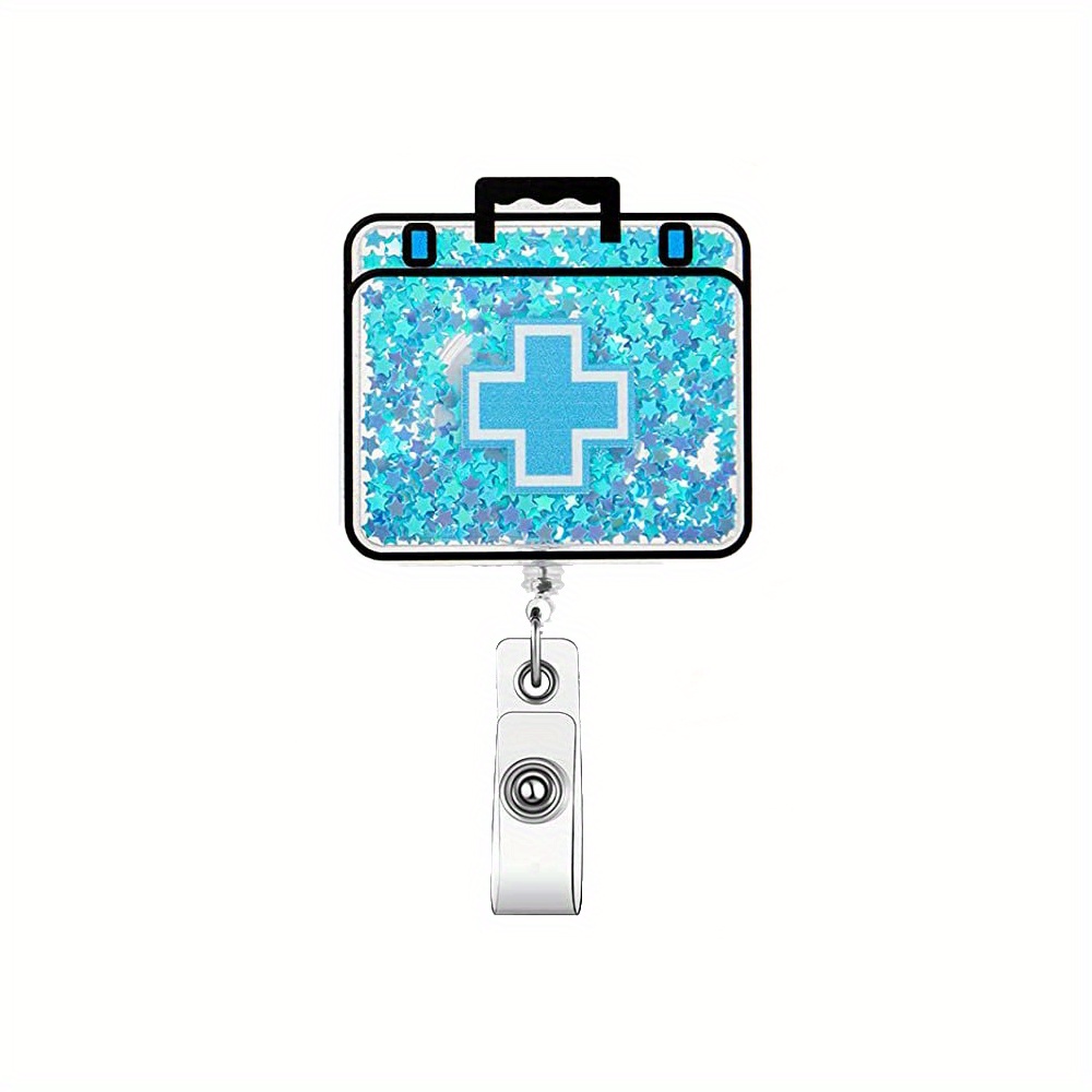 1pc Ocean Retractable Badge Reel, Acrylic Bling Retractable Name Badge  Holder For Nurse Doctor Student Worker Volunteer