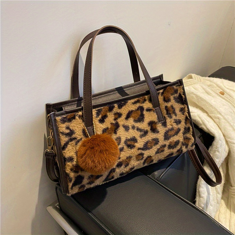 Lady Faux Fur Shoulder Bag Handbag Furry Fluffy Leopard Animal Print Mini  Casual