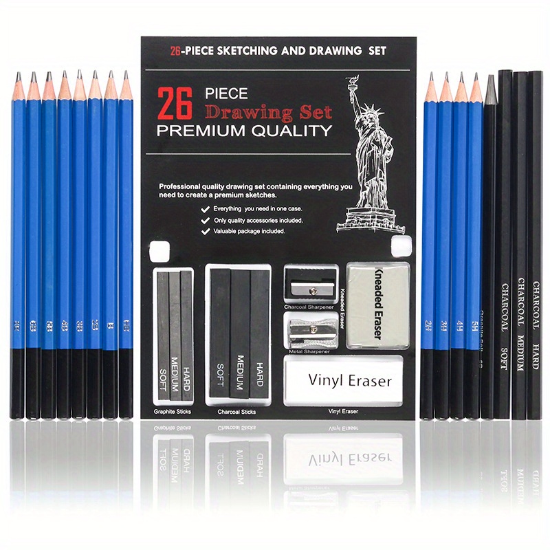 36Pcs Art Sketch Kit Artist Drawing Pencil 5H-8B Set Charcoal