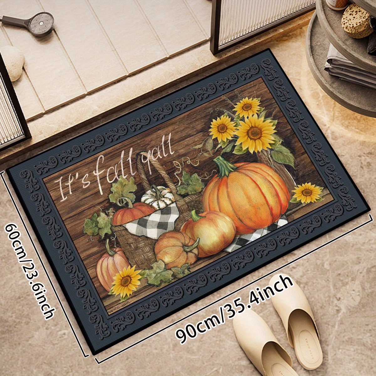 Watercolor Pumpkin Decorative Door Mat, Family Seasonal Autumn