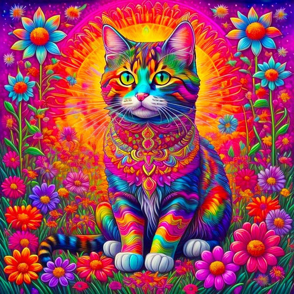 Diamond Painting Gato con Flores (30x40) - Pintura Diamante Cuadrado – Fun  At Home Chile