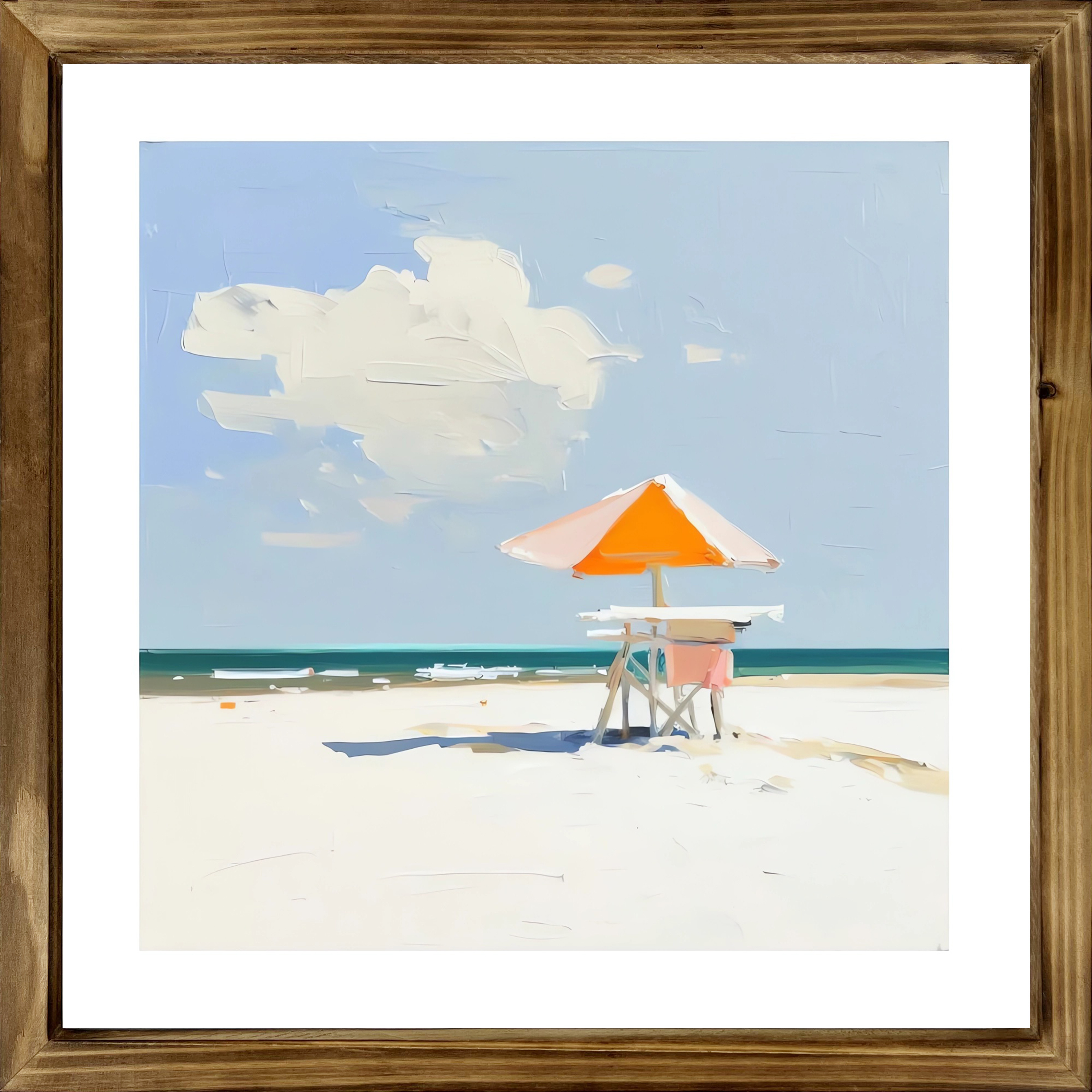 1 個、木製フレーム絵画夏のビーチ海岸正方形の絵画、水彩プリント、壁の装飾 12 ''x12 ''/30 センチメートル * 30 センチメートル