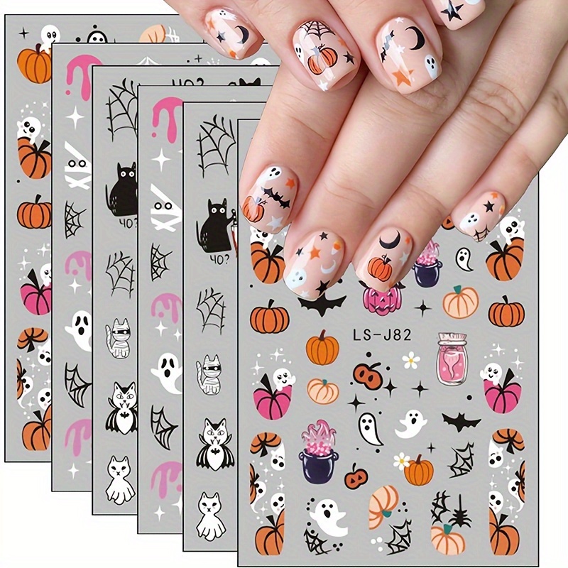  6Sheets Halloween Nail Stickers for Nail Art 5D Halloween Nail  Decals Horror Skull Ghost Blood Pumpkin Star Moon Heart Nail Art Designs Nail  Sticker for Women Manicure Decoration Accessories New Craft 