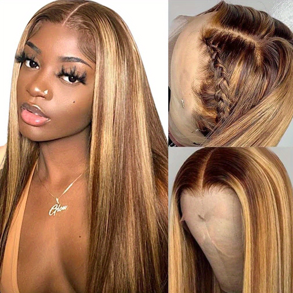 Straight Highlight Ombre Lace Front Wigs Human Hair 13x4 HD Transparent Lace Frontal Wigs 4 27 Honey Blonde Lace Front Wigs Pre Plucked With Baby Hair Brazilian Virgin Human Hair Wigs For Women 150