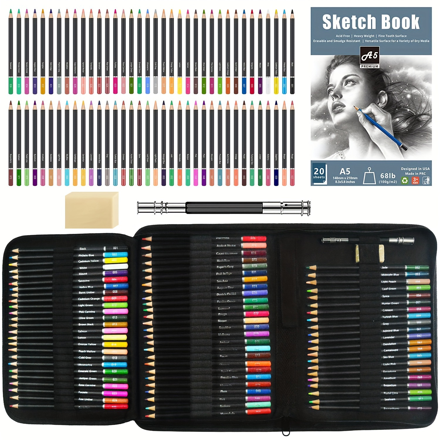  iBayam 78-Pack Drawing Set Sketching Kit, Pro Art Supplies  with 75 Sheets 3-Color Sketch Pad, Coloring Book, Charcoal, Metallic,  Colored Watercolor, Graphite Pencils for Artists Adults Kids Beginners :  Arts