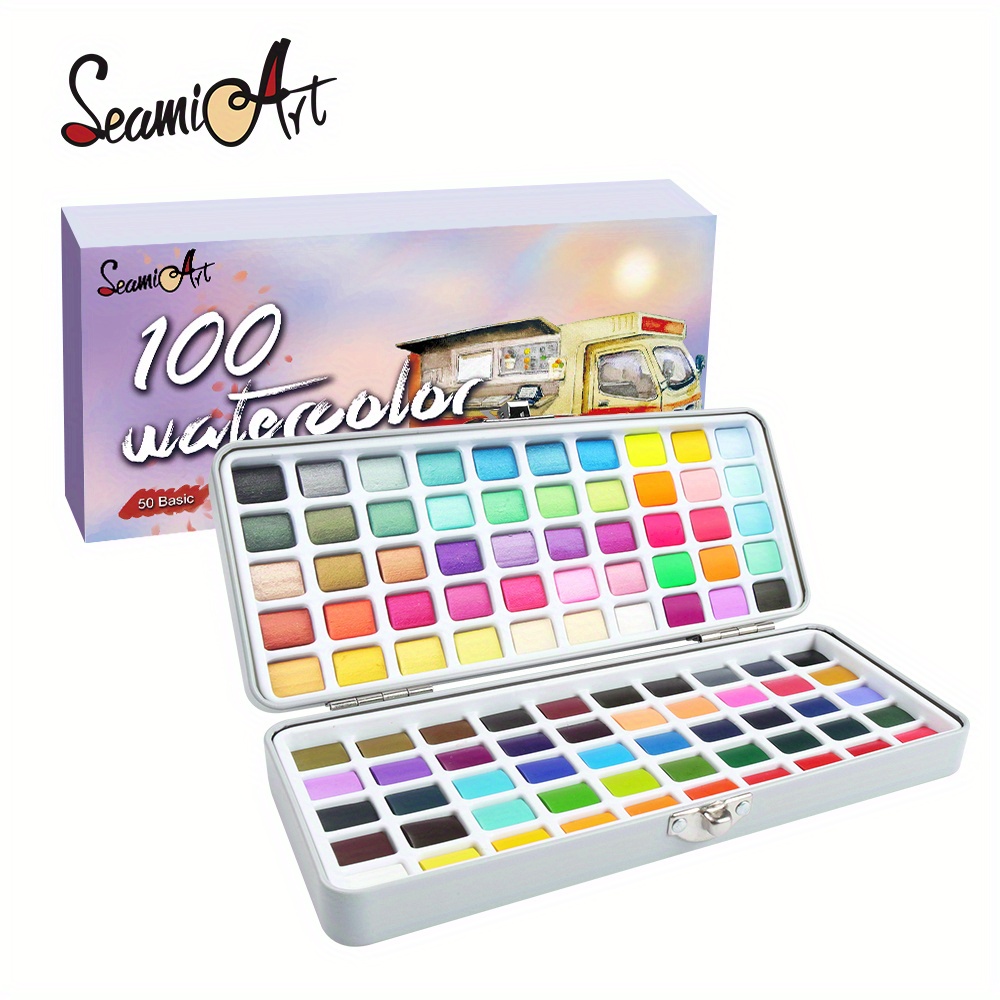 90 Color Solid Watercolor Paint Set Basic Neone Glitter - Temu