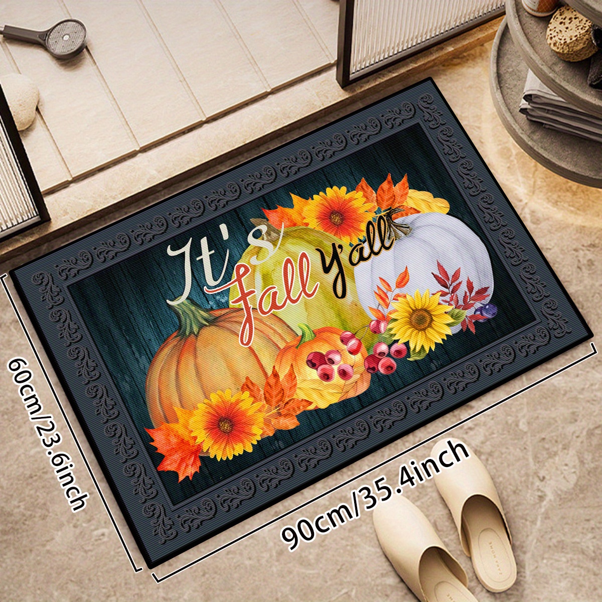 Watercolor Pumpkin Decorative Door Mat, Family Seasonal Autumn