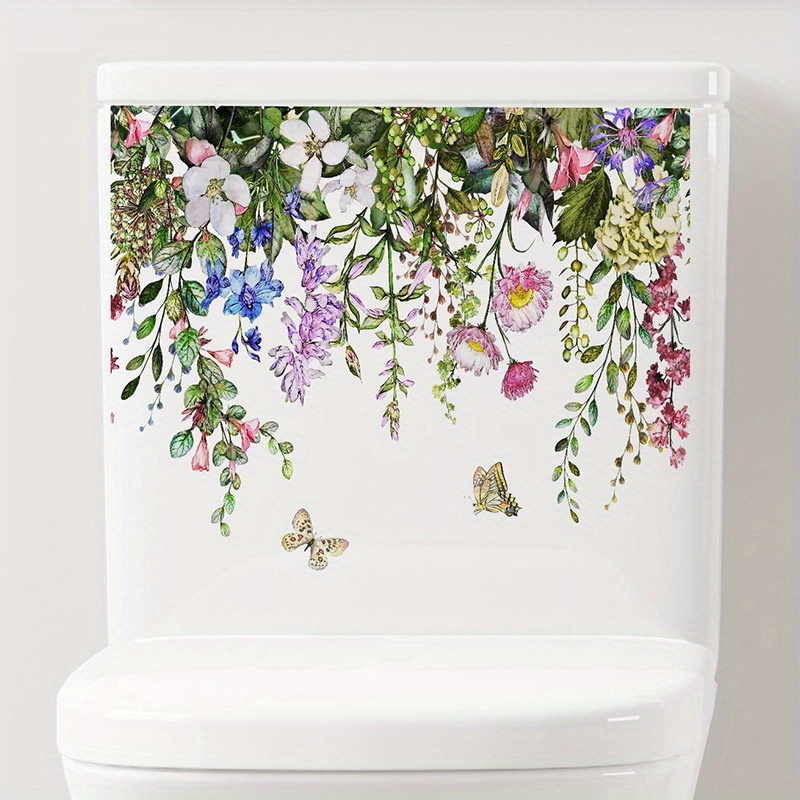 1pc, Plant Flowers Toilet Stickers, Toilet Home Decoration Wall Stickers, Self-adhesive Tools