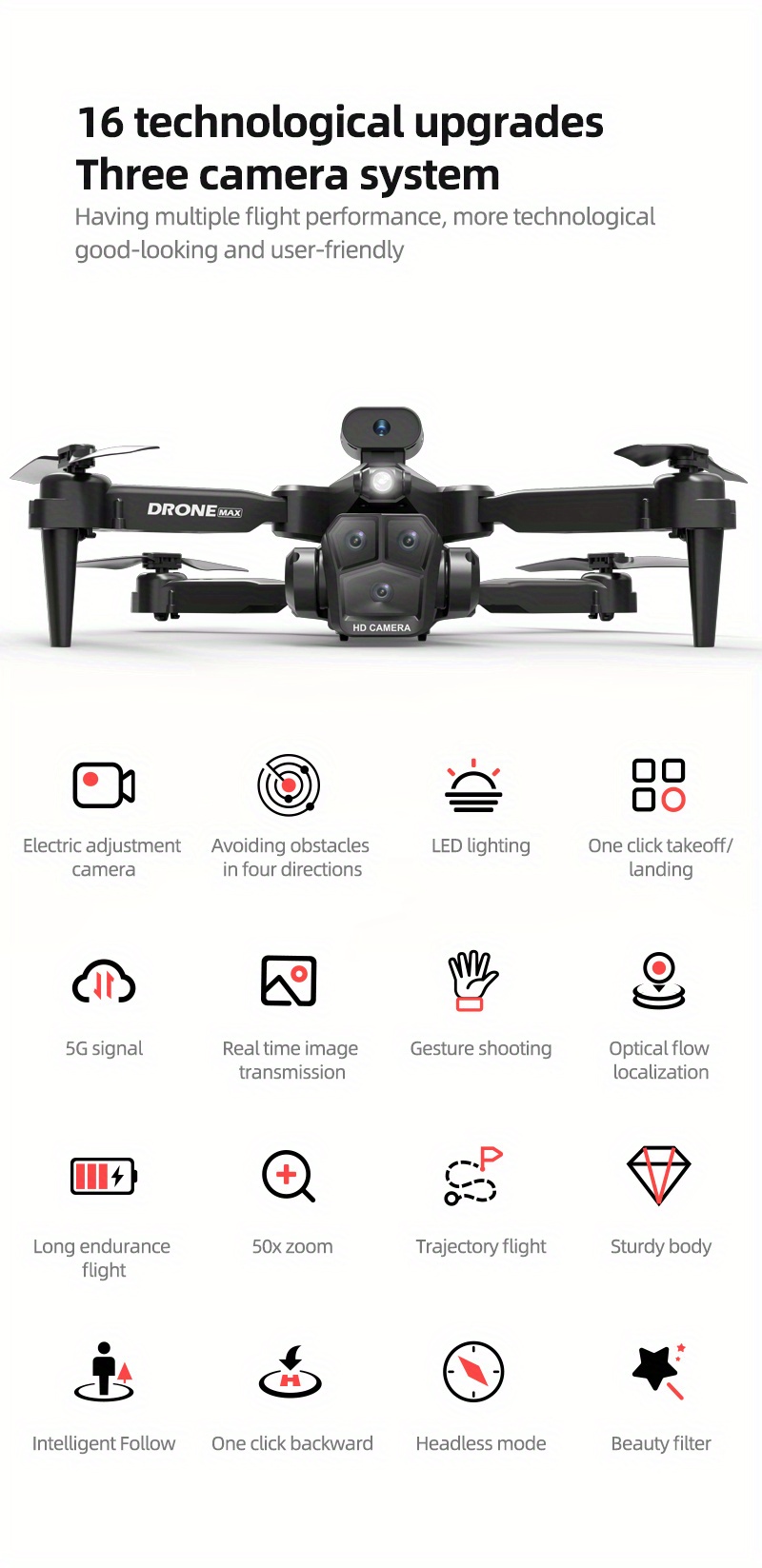 t9 black optical flow triple camera mini remote control drone with sd triple camera 2 3 batteries esc camera 360 obstacle avoidance wifi fpv headless mode track flight foldable four axis aircraft details 2