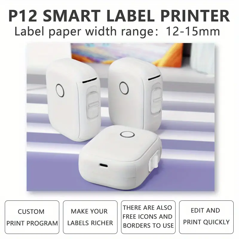 p12 mini thermal label machine for organization portable label printer with adhesive backing capable of printing continuous paper multi purpose printer for office home and kitchen details 4
