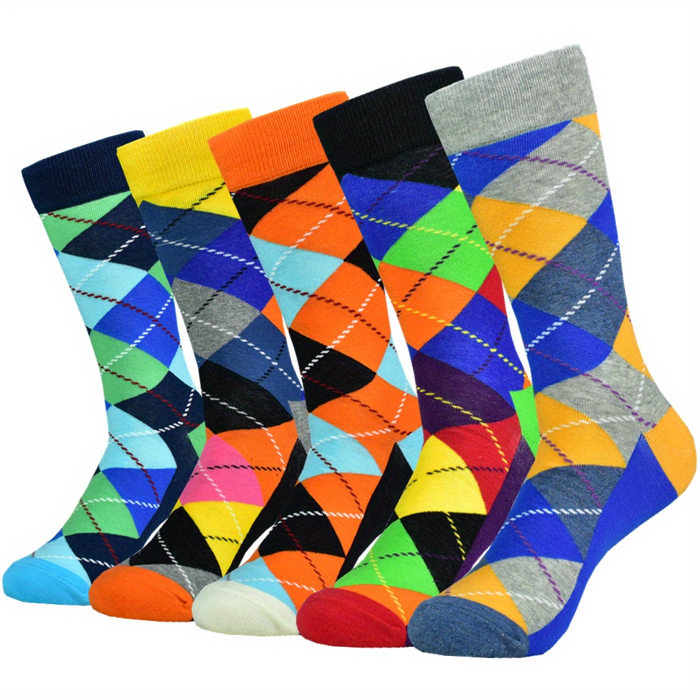 Image of 5 Pairs Of Men's Novelty, Interesting, Stylish, And Colorful Round-neck Dress Socks