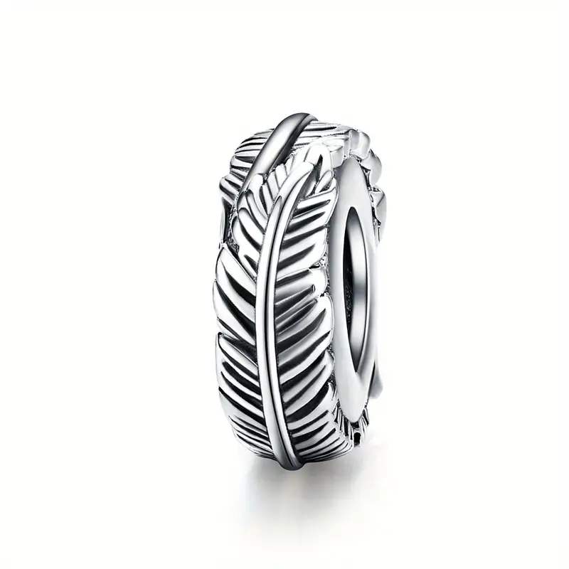 925 Sterling Silver Minimalist Carved Feather Design Bead Charm For  Bracelet Necklace DIY Crafts Jewelry Making Supplies