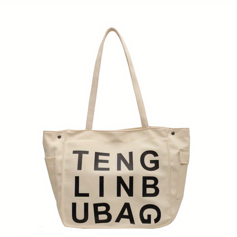 Retro Letter Print Tote Bag, Large Capacity Shoulder Bag, Perfect