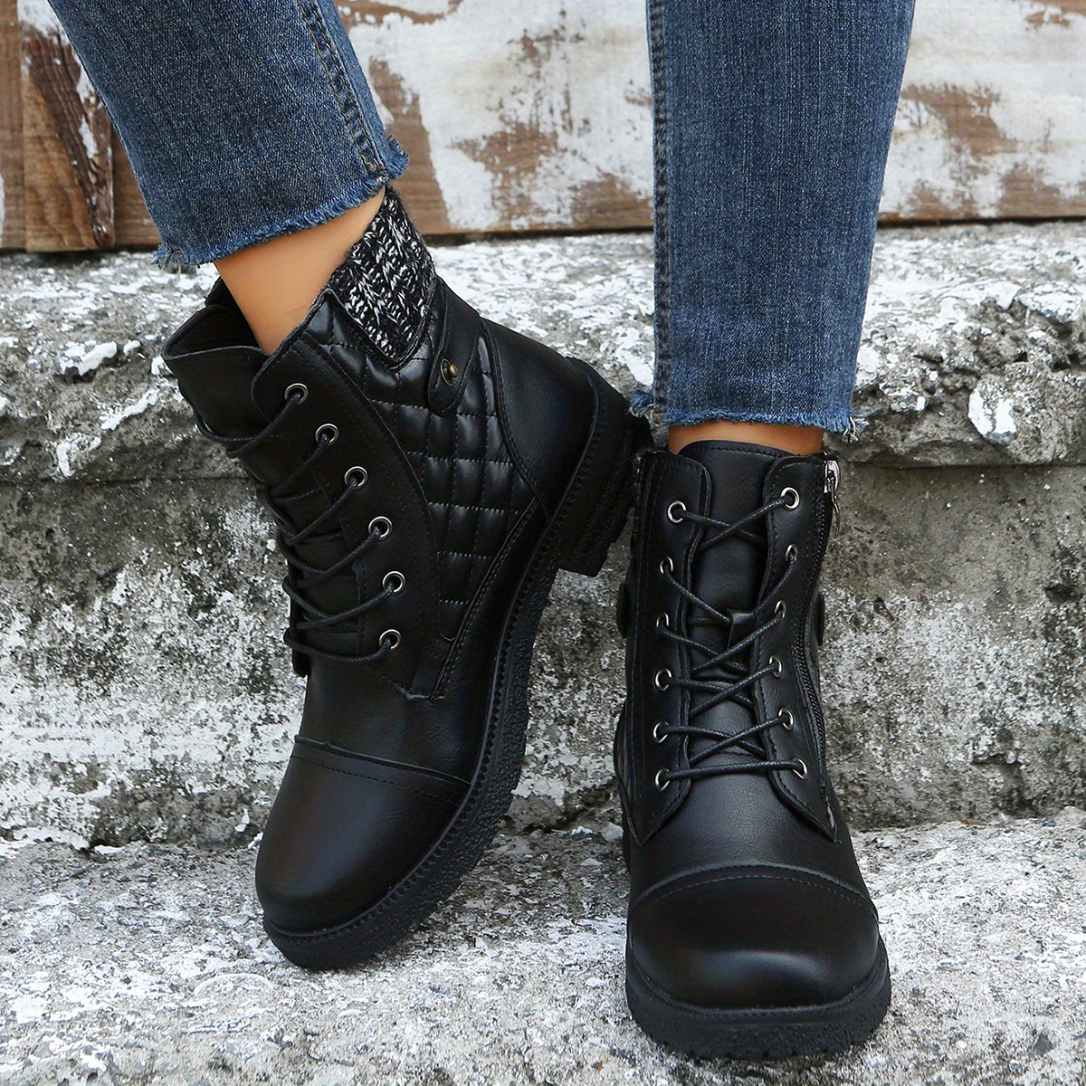 Knit trim shop combat boots