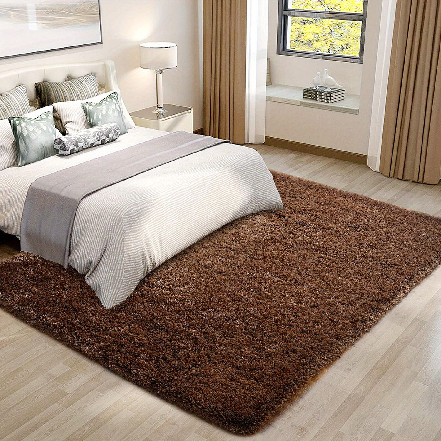 78.74 x 120.08 inch Soft Bedroom Rug, Plush Carpet Rug for Living Room,  Fluffy Area Rug for Kids Room Home Decor, Beige