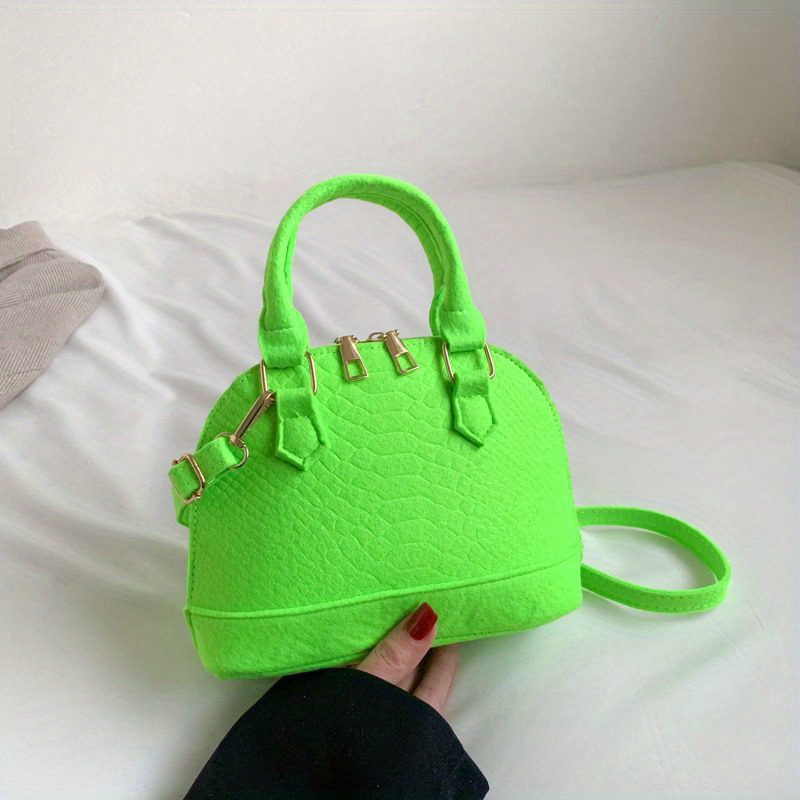 Mini Neon-pink Crocodile Embossed Dome Bag