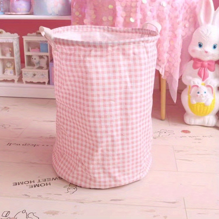 1pc   printing pink hamper foldable household fabric dirty clothes storage basket laundry basket for bathroom bedroom living room dorm household clothes toy organization and storage supplies bathroom decor bedroom decor home decor details 3