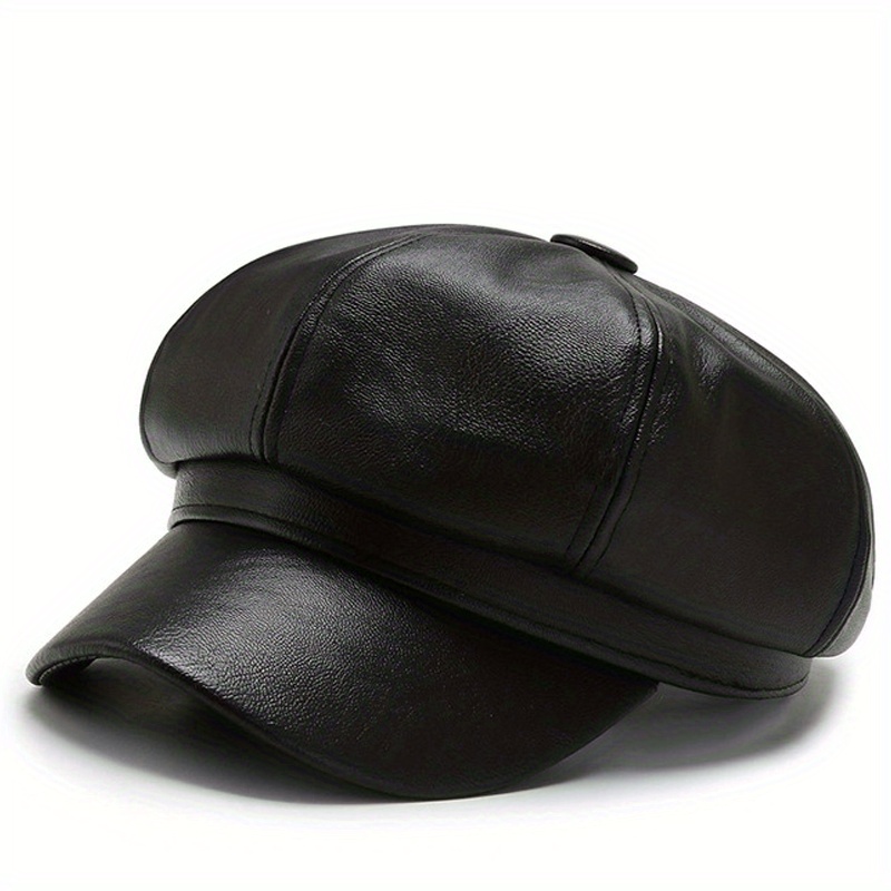 Imitation leather cap - Black - Ladies