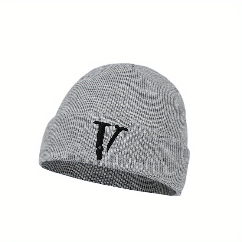 v Letter Graphic Beanie Simple Solid Color Knit Hats Hip Hop Unisex  Beanies Elastic Breathable Skull For Women & Men - Temu