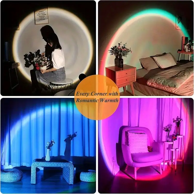 sunset lamp projection remote control 16 colors changing projector led lights floor lamp room decor night light rainbow lights for home decor living room halloween christmas decor desk office accessories for camping party perfect gift for birthday christmas details 1