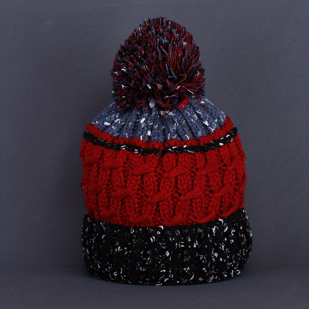 Striped Plaid Knitted Hat Plus Velvet Thickened Warm Wool Hat