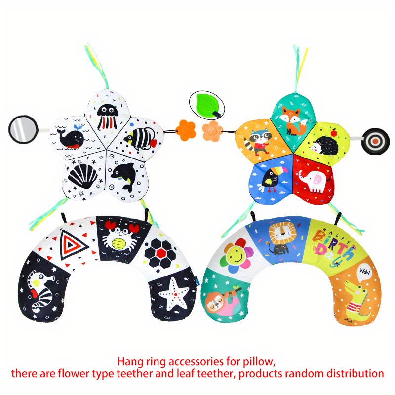   tummy time pillow u shaped head lifting training cushion plush animal shape themed play mat polyester cover with attached music streamers for 0 3 years old details 3