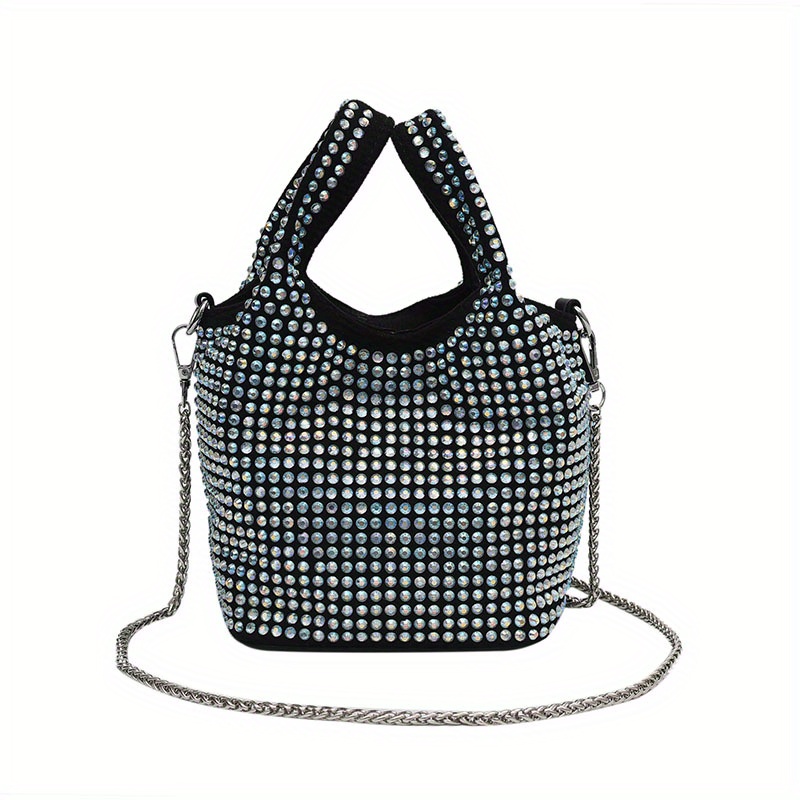 Mini Hollow Out Design Bucket Bag Studded Decor Drawstring