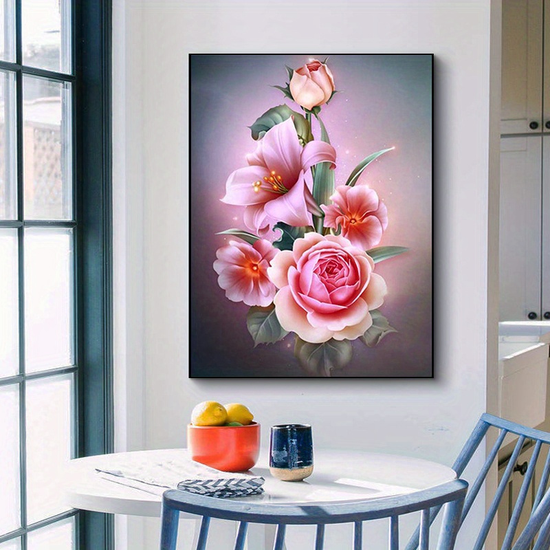 1pc 5d Diy Artificial Full Round Diamonds Painting Set For Adults Beginners  Frameless Flowers Pattern Diamonds Art For Home Wall Decoration And Gift