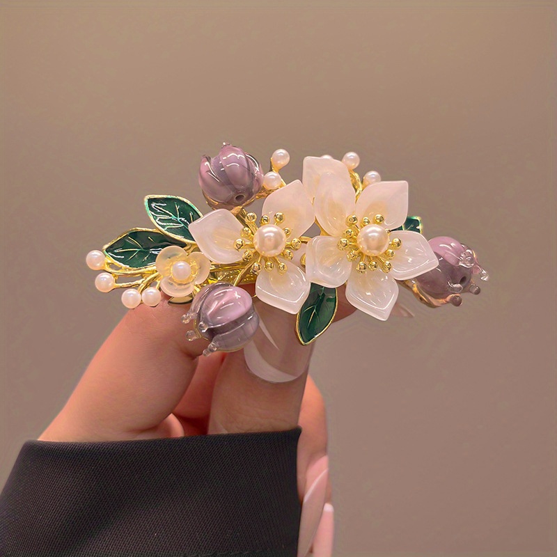 Persimmon Flowers Faux Pearl Hair Clip Exquisite Super Fairy - Temu