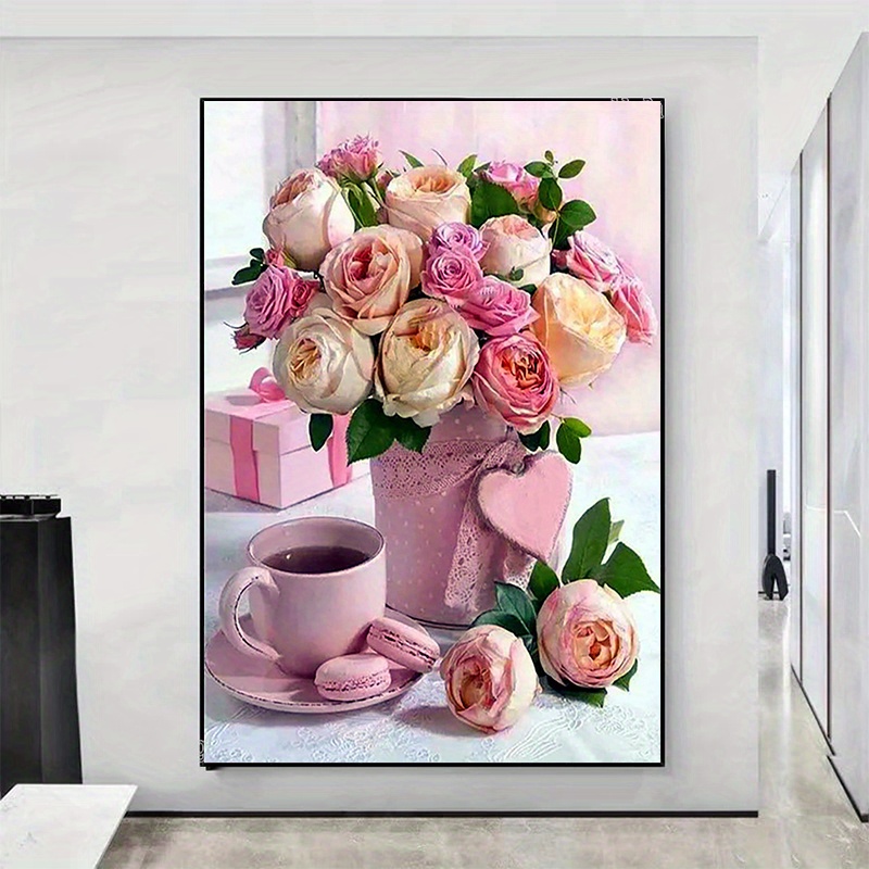 1pc 5d Diy Artificial Full Round Diamonds Painting Set For Adults Beginners  Frameless Flowers Pattern Diamonds Art For Home Wall Decoration And Gift