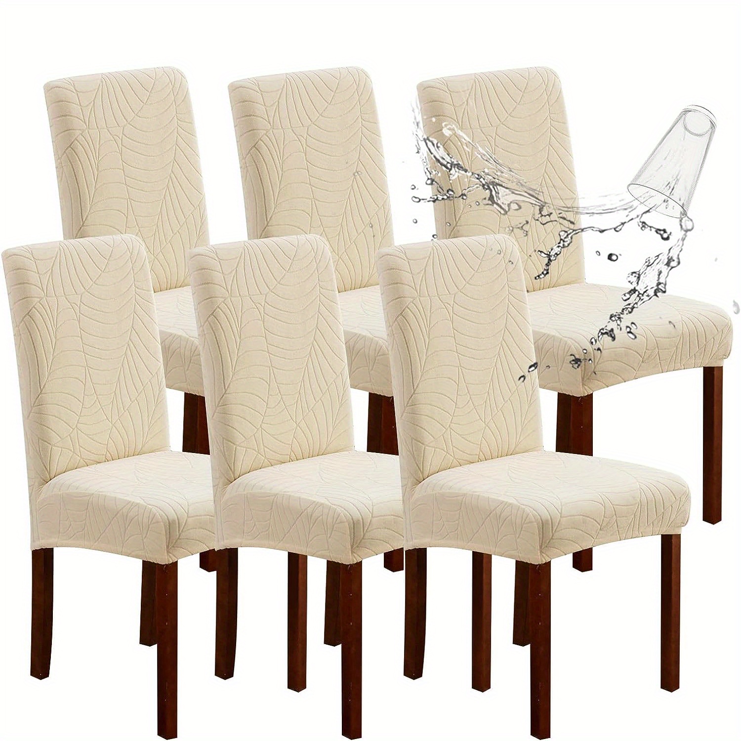 6 pezzi elastico moderno coprisedie, fodere rimovibili per sedia da pranzo  elasticizzata, coprisedia per arredamento sala da pranzo, hotel e  matrimonio (beige)