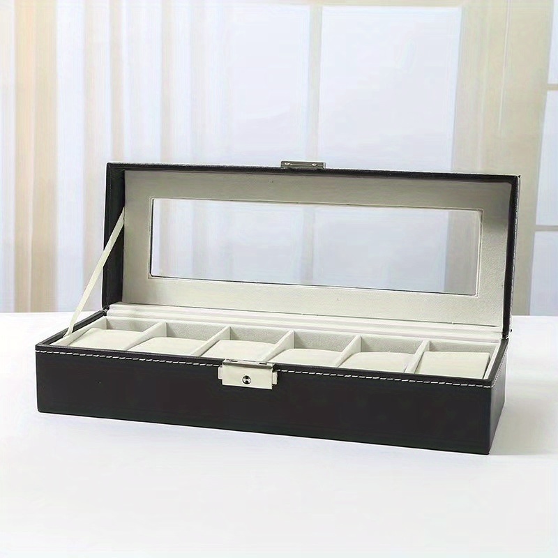 Black 6-digit Watch Box, PU Leather Inner Flannelette Watch Display Storage Box details 0