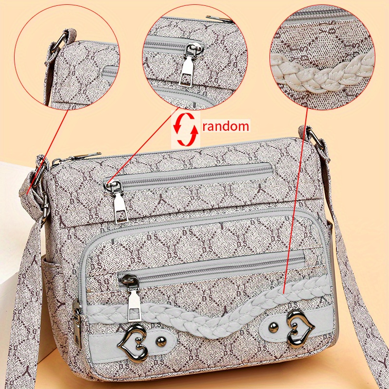 Rhombus Pattern Crossbody Bag, Heart Decor Shoulder Bag, Women's Nylon  Multi Pockets Purse - Temu