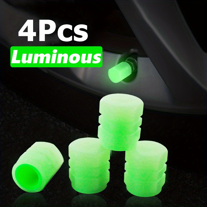 4x Luminous Tire Valve Cap Stem Lights Glow in the Dark Ring Glowing Screw  Cover