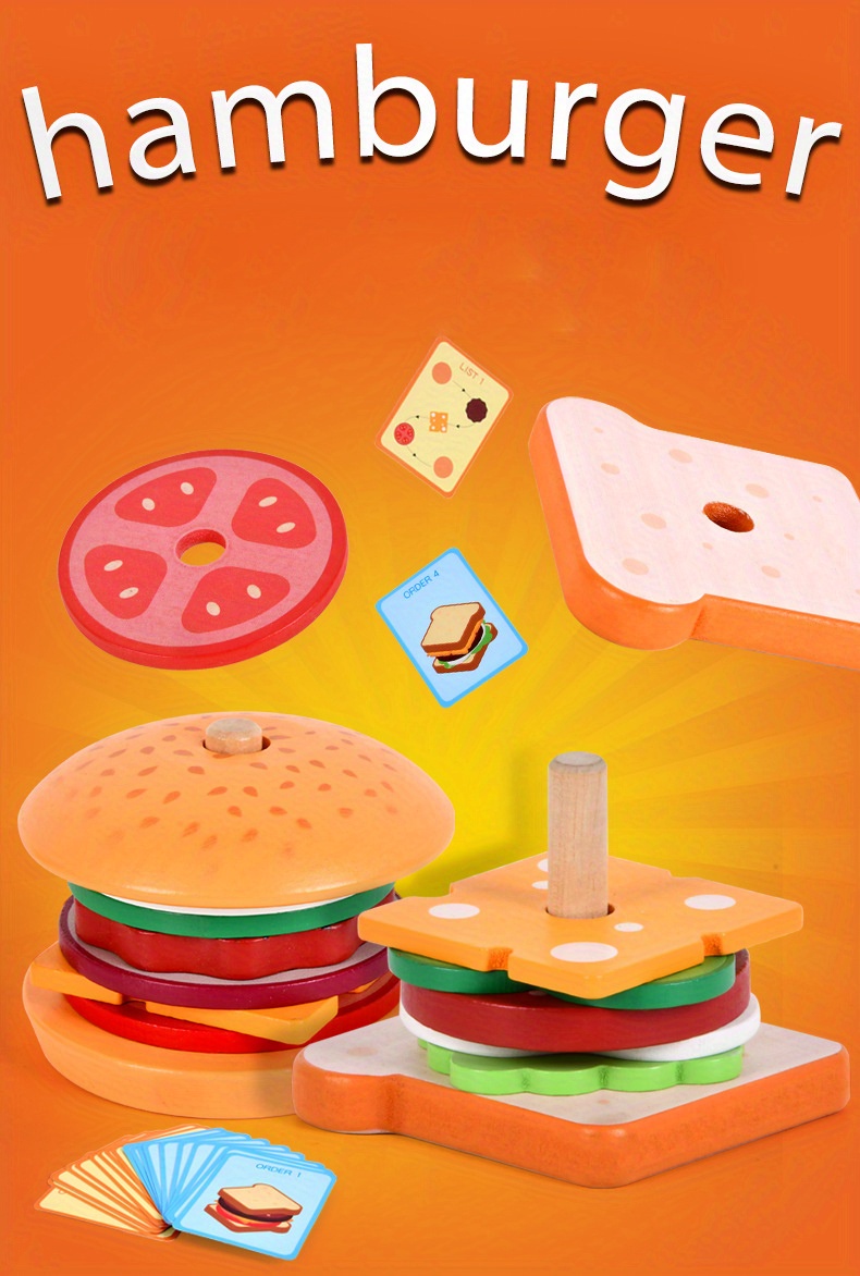 Montessori Toys For 3 Year Old Wooden Burger Sorting Stacking Toys For  Toddlers Preschool Educational Toys Fine Motor Toys For Kids Boys Girls  (Burger