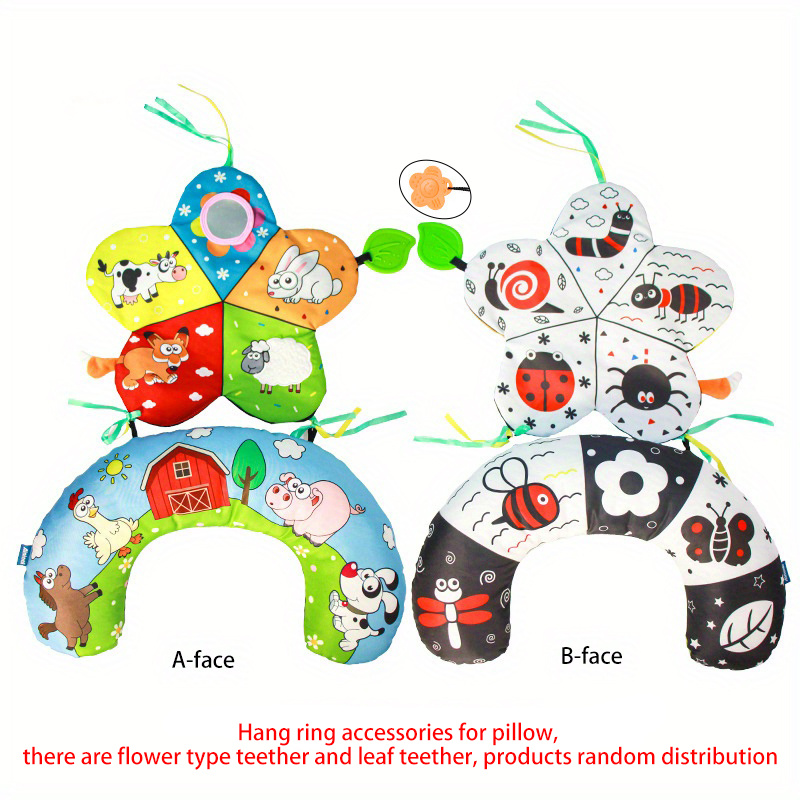   tummy time pillow u shaped head lifting training cushion plush animal shape themed play mat polyester cover with attached music streamers for 0 3 years old details 4