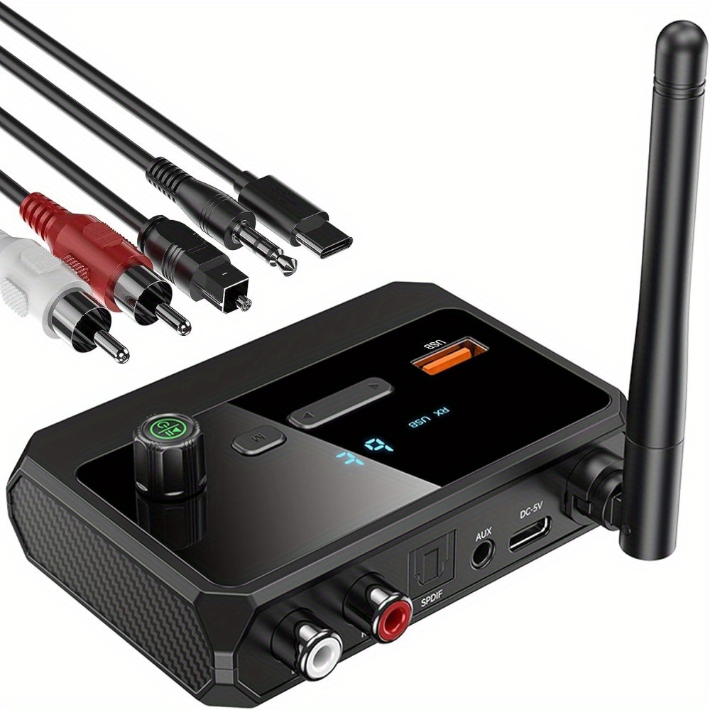 Adaptador de receptor de audio inalámbrico Bluetooth 5.0 para automóvil,  0.138 in AUX+2 RCA Bluetooth receptor de música, receptor de audio  Bluetooth