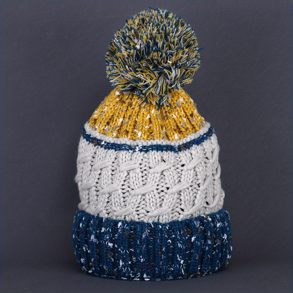 Striped Plaid Knitted Hat Plus Velvet Thickened Warm Wool Hat