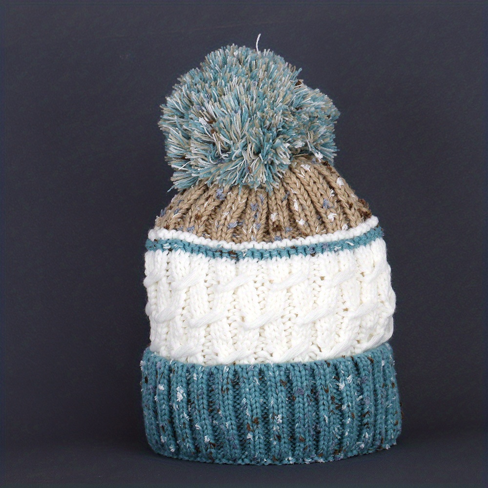 Striped Plaid Knitted Hat Plus Velvet Thickened Warm Wool Hat