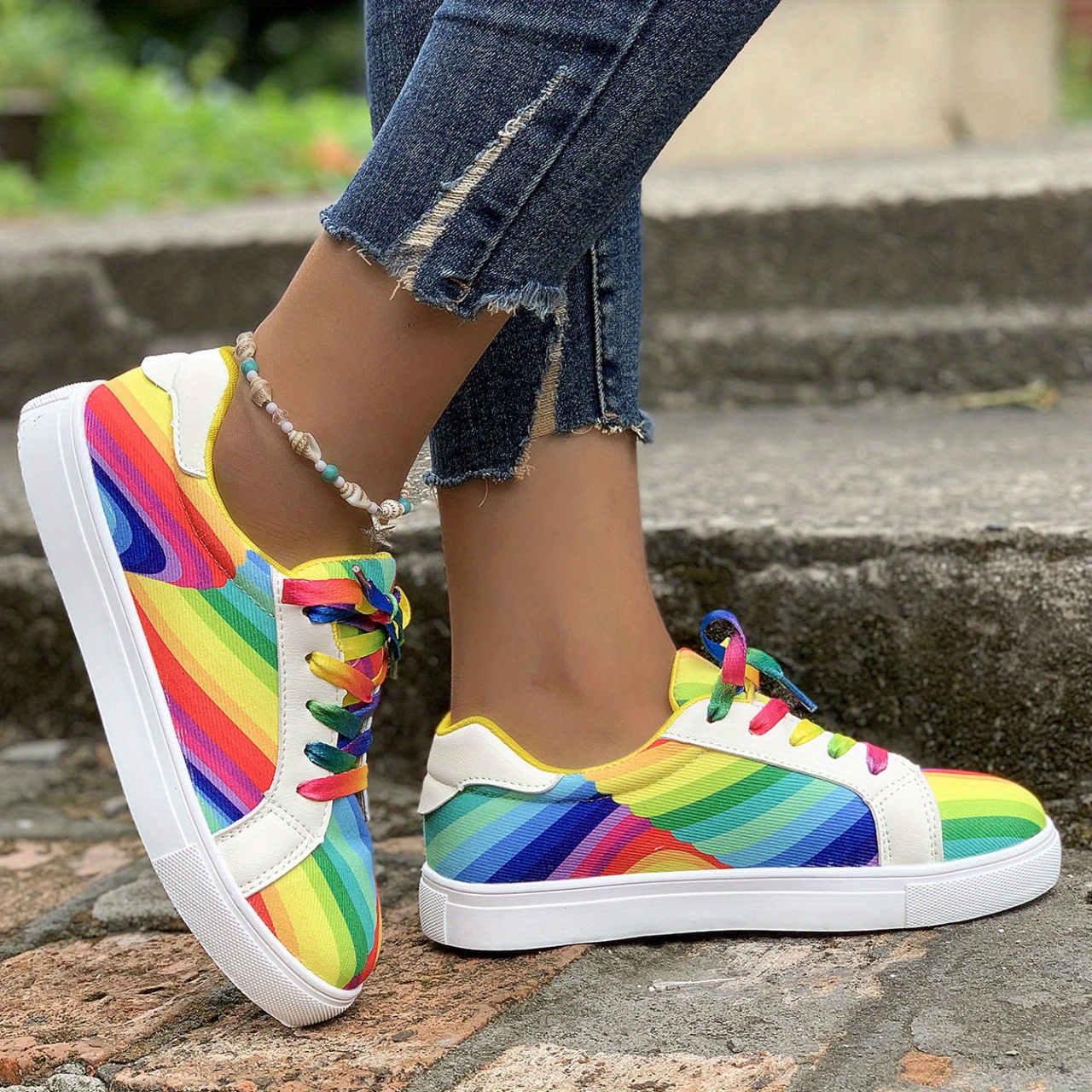Womens Fashion Lightweight Rainbow Color Running Shoes Slip on Sneakers  Absorbing Casual Shoes Tenis Feminino | Wish