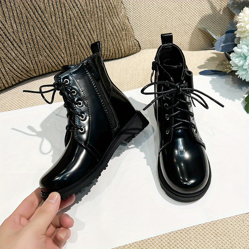 Kids Britain Style Front Zip Ankle Girls Black Boots Versatile, Cool