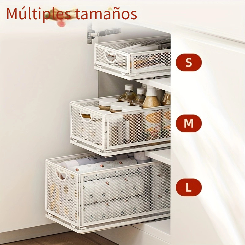  Organizador y almacenamiento de gabinetes, 2 niveles extraíble  para especias, cesta de condimentos elástica, gabinete de cocina, tipo cajón  para armario interior (color gris, tamaño: 400) : Hogar y Cocina