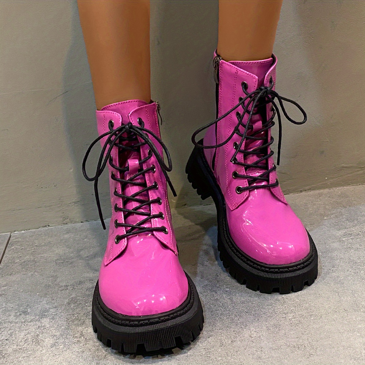 neon pink combat boots
