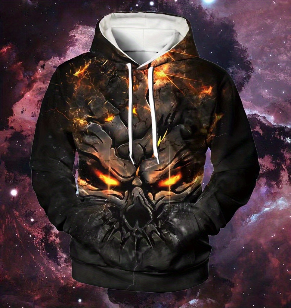 Halloween Plus Size Men's 3D Glow Skull Print Hooded Sweatshirt Oversized  Hoodies For Autumn/winter, Men's Clothing