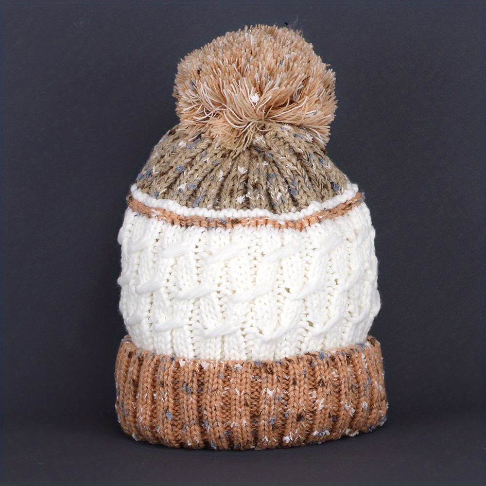 Striped Plaid Knitted Hat Plus Velvet Thickened Warm Wool Hat