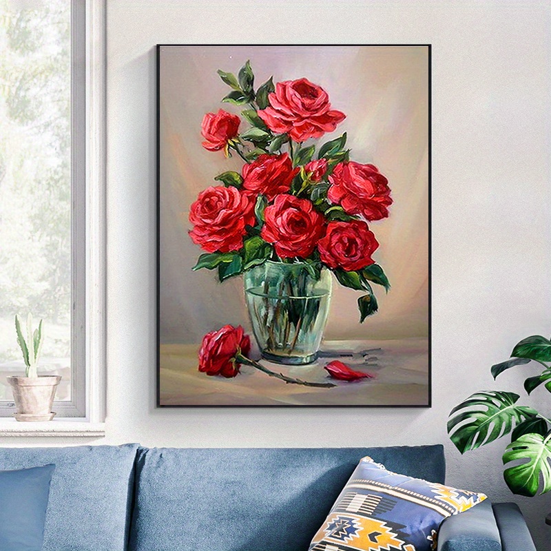 1pc 5d Diy Artificial Full Round Diamonds Painting Set For Adults Beginners  Frameless Flowers Pattern Diamonds Art For Home Wall Decoration And Gift