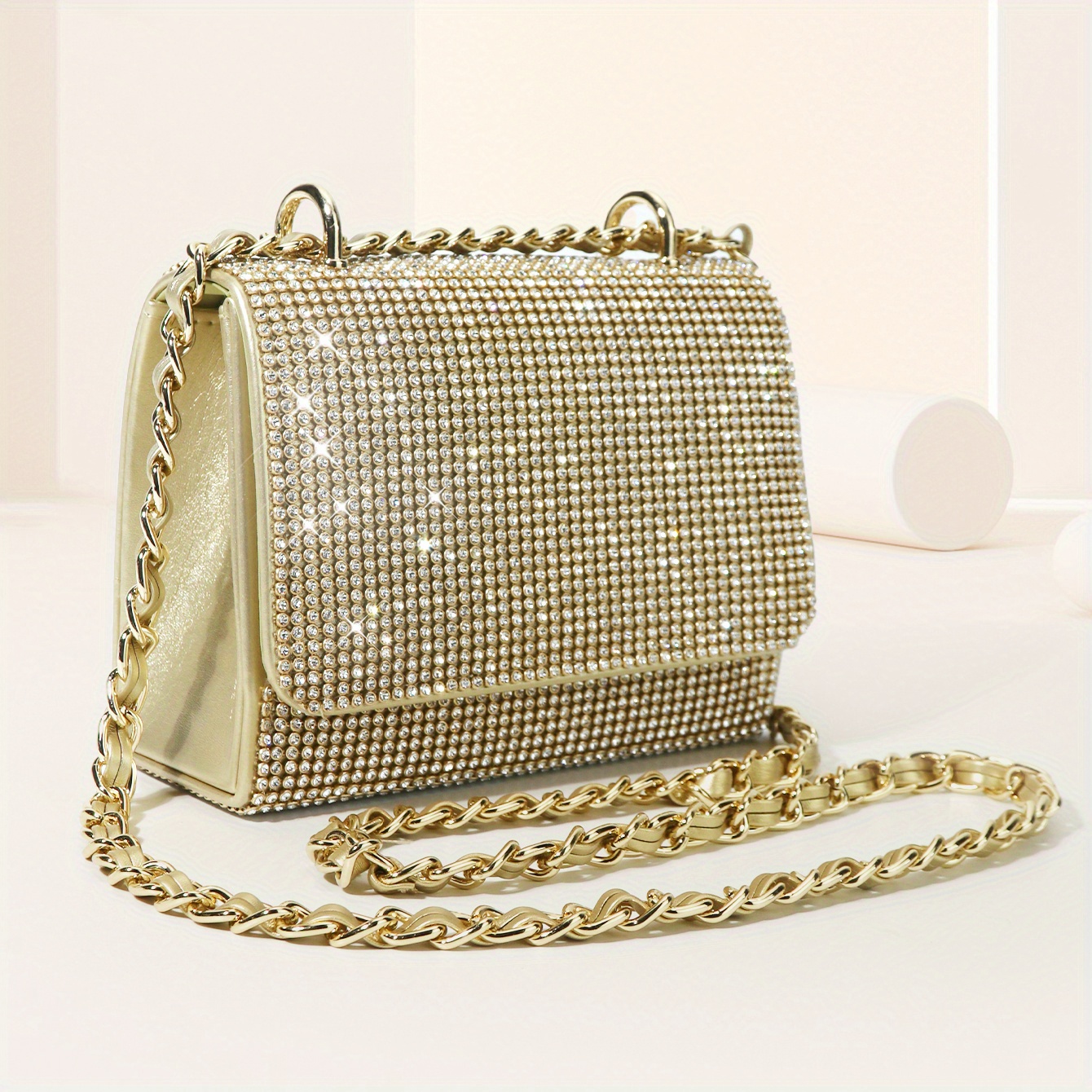 Silver Square Rhinestone Evening Clutch Bag Crossbody Party Chain Bag