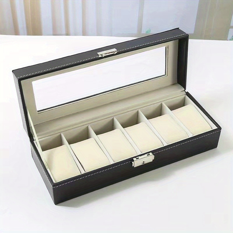 Black 6-digit Watch Box, PU Leather Inner Flannelette Watch Display Storage Box details 5