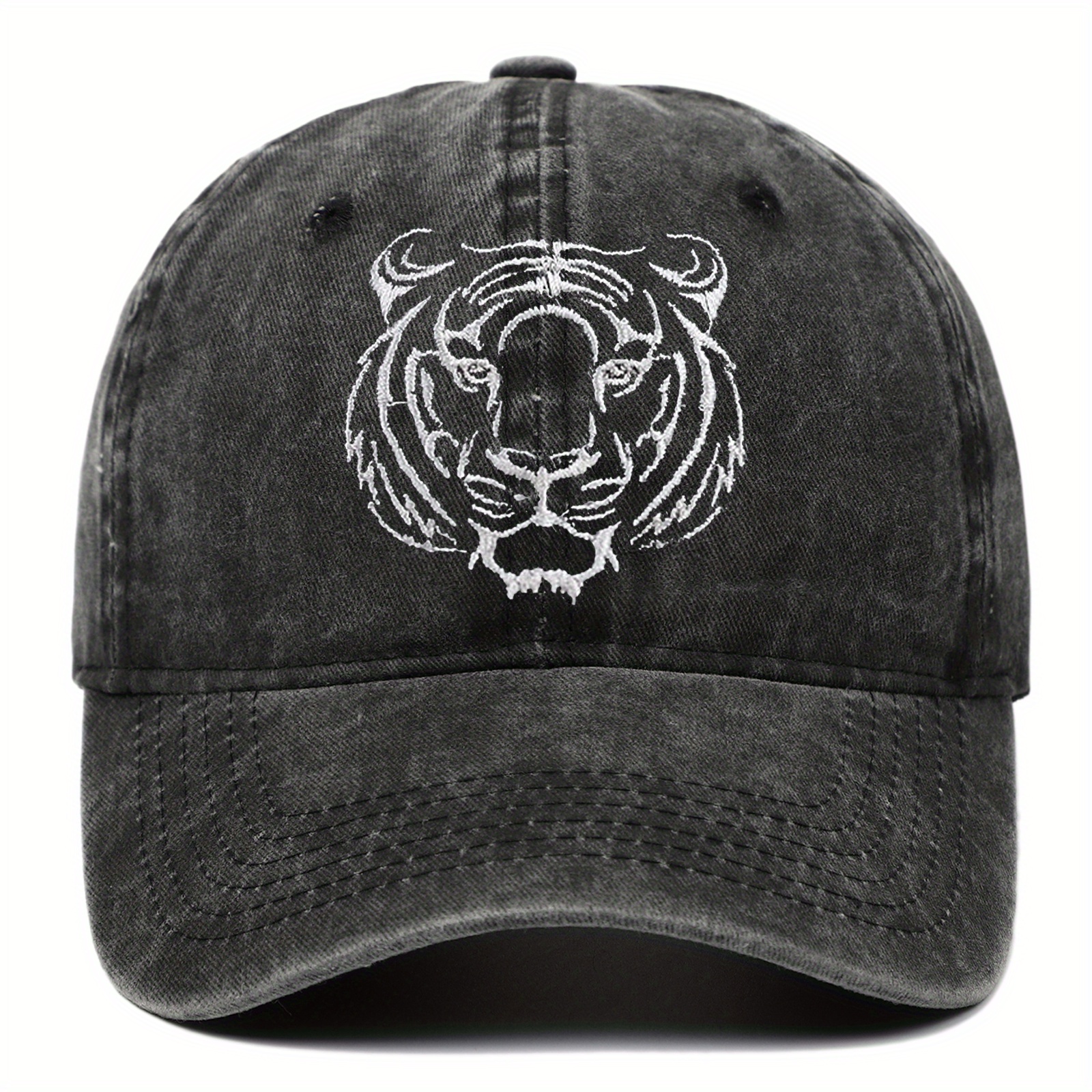 Embroidered Funny Tiger Head Hat, Distressed Cotton Wash Baseball Cap for  Jungle Zoo Wild Animal Lover Gifts