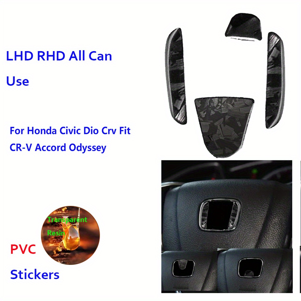 Intérieur de voiture Logo de volant de voiture Autocollant en fibre de carbone  Décoration de protection pour Honda Civic Dio Crv Fit Cr-v Accord Odyssey